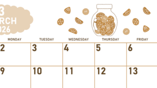 2026年3月横型レトロな日曜始まり 果物イラストのかわいいA4無料セピア調カレンダー(2026-00680300)