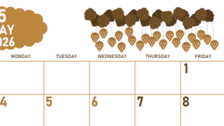 2026年5月横型レトロな日曜始まり いちごイラストのかわいいA4無料セピア調カレンダー(2026-00680500)