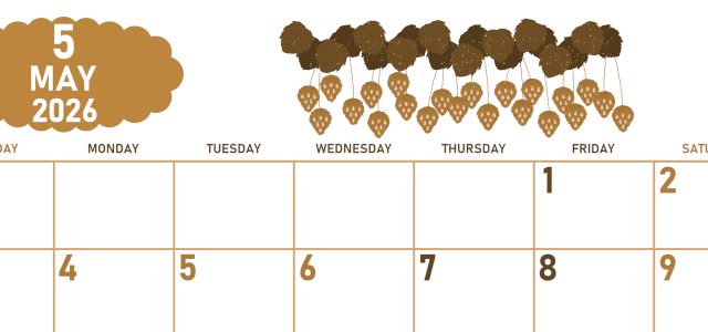 2026年5月横型レトロな日曜始まり いちごイラストのかわいいA4無料セピア調カレンダー(2026-00680500)