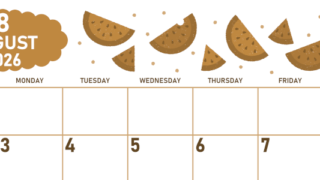 2026年8月横型レトロな日曜始まり 季節の果物イラストのかわいいA4無料セピア調カレンダー(2026-00680800)