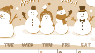 2026年1月縦型レトロな月曜始まり スノーマンイラストのかわいいA4無料セピア調カレンダー(2026-00690111)