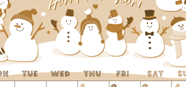 2026年1月縦型レトロな月曜始まり スノーマンイラストのかわいいA4無料セピア調カレンダー(2026-00690111)