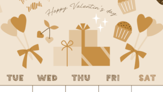 2026年2月縦型レトロな月曜始まり かわいいバレンタインイラストA4無料セピア調カレンダー(2026-00690211)