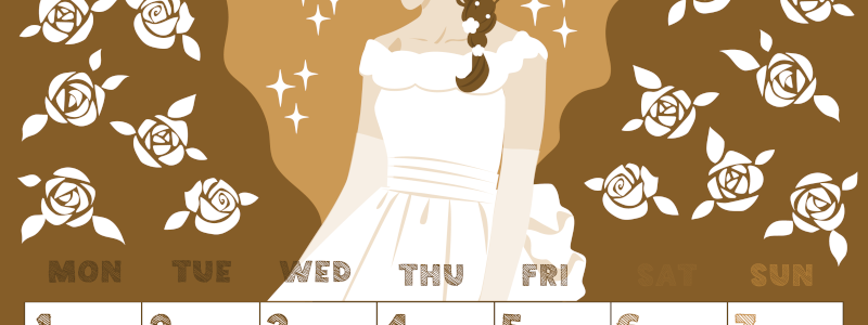 2026年6月縦型レトロな月曜始まり 白薔薇イラストのかわいいA4無料セピア調カレンダー(2026-00690611)