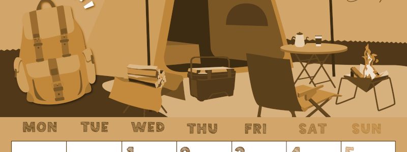 2026年7月縦型レトロな月曜始まり 夏休みイラストのかわいいA4無料セピア調カレンダー(2026-00690711)