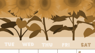 2026年8月縦型レトロな月曜始まり 夏らしいイラストのかわいいA4無料セピア調カレンダー(2026-00690811)