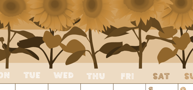 2026年8月縦型レトロな月曜始まり 夏らしいイラストのかわいいA4無料セピア調カレンダー(2026-00690811)