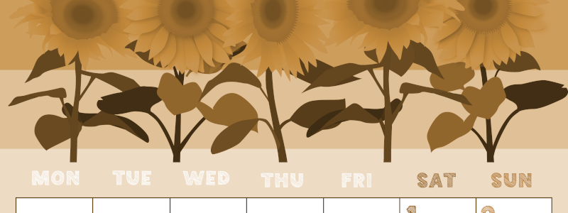 2026年8月縦型レトロな月曜始まり 夏らしいイラストのかわいいA4無料セピア調カレンダー(2026-00690811)