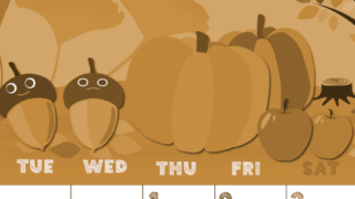 2026年10月縦型レトロな月曜始まり 秋の季節イラストのかわいいA4無料セピア調カレンダー(2026-00691011)