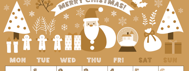 2026年12月縦型レトロな月曜始まり 季節の行事イラストがかわいいA4無料セピア調カレンダー(2026-00691211)