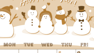 2026年1月縦型レトロな日曜始まり スノーマンイラストのかわいいA4無料セピア調カレンダー(2026-00690110)