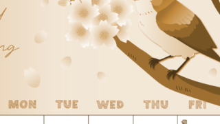 2026年5月縦型レトロな日曜始まり 鶯と桜イラストのかわいいA4無料セピア調カレンダー(2026-00690510)