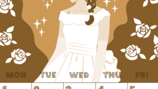 2026年6月縦型レトロな日曜始まり 白薔薇イラストのかわいいA4無料セピア調カレンダー(2026-00690610)