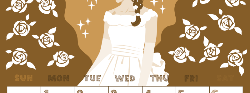 2026年6月縦型レトロな日曜始まり 白薔薇イラストのかわいいA4無料セピア調カレンダー(2026-00690610)