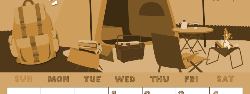 2026年7月縦型レトロな日曜始まり 夏休みイラストのかわいいA4無料セピア調カレンダー(2026-00690710)