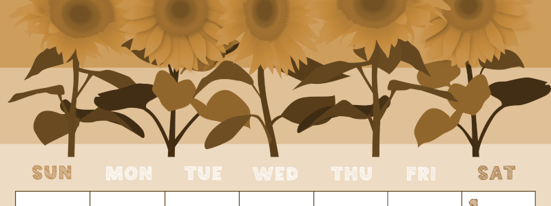 2026年8月縦型レトロな日曜始まり 夏らしいイラストのかわいいA4無料セピア調カレンダー(2026-00690810)