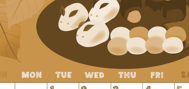 2026年9月縦型レトロな日曜始まり 和菓子イラストのかわいいA4無料セピア調カレンダー(2026-00690910)