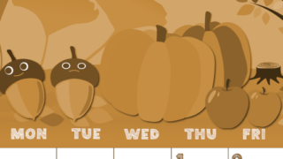 2026年10月縦型レトロな日曜始まり 秋の季節イラストのかわいいA4無料セピア調カレンダー(2026-00691010)