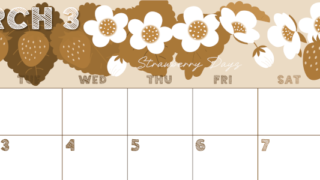 2026年3月横型レトロな月曜始まり 苺花イラストのかわいいA4無料セピア調カレンダー(2026-00690301)