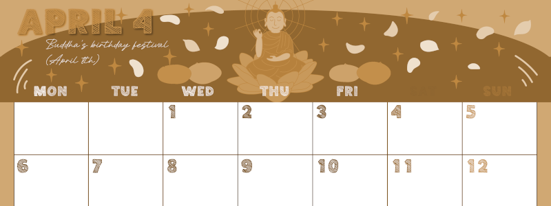 2026年4月横型レトロな月曜始まり めでたいイラストのかわいいA4無料セピア調カレンダー(2026-00690401)