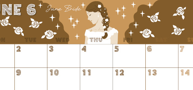 2026年6月横型レトロな月曜始まり 白薔薇イラストのかわいいA4無料セピア調カレンダー(2026-00690601)