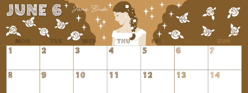 2026年6月横型レトロな月曜始まり 白薔薇イラストのかわいいA4無料セピア調カレンダー(2026-00690601)