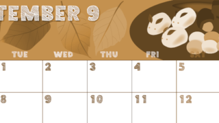 2026年9月横型レトロな月曜始まり 和菓子イラストのかわいいA4無料セピア調カレンダー(2026-00690901)