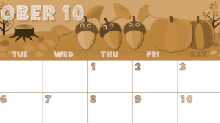 2026年10月横型レトロな月曜始まり 秋の季節イラストのかわいいA4無料セピア調カレンダー(2026-00691001)