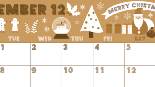 2026年12月横型レトロな月曜始まり 季節の行事イラストがかわいいA4無料セピア調カレンダー(2026-00691201)