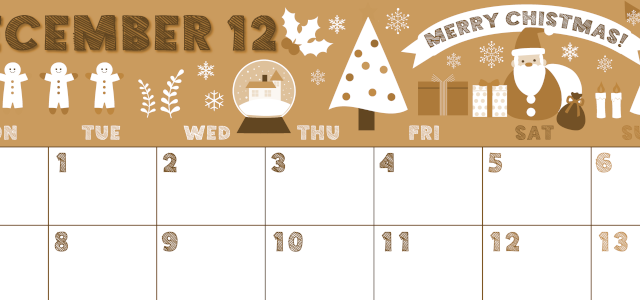 2026年12月横型レトロな月曜始まり 季節の行事イラストがかわいいA4無料セピア調カレンダー(2026-00691201)