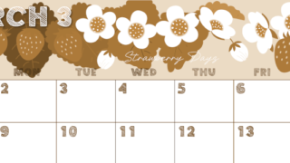 2026年3月横型レトロな日曜始まり 苺花イラストのかわいいA4無料セピア調カレンダー(2026-00690300)
