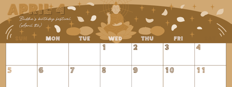 2026年4月横型レトロな日曜始まり めでたいイラストのかわいいA4無料セピア調カレンダー(2026-00690400)