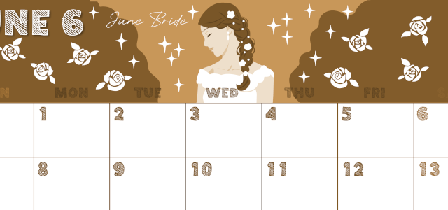 2026年6月横型レトロな日曜始まり 白薔薇イラストのかわいいA4無料セピア調カレンダー(2026-00690600)