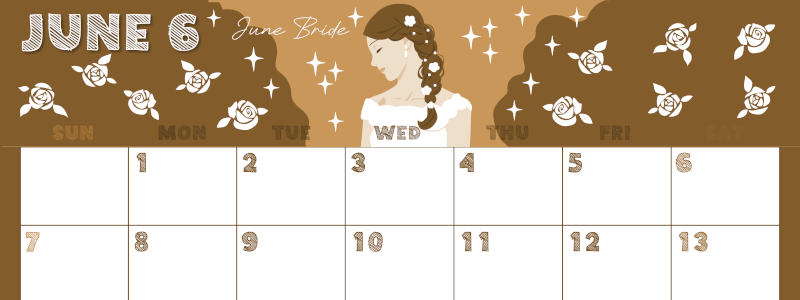 2026年6月横型レトロな日曜始まり 白薔薇イラストのかわいいA4無料セピア調カレンダー(2026-00690600)