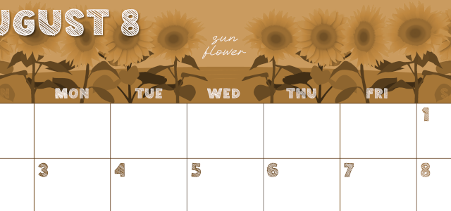 2026年8月横型レトロな日曜始まり 夏らしいイラストのかわいいA4無料セピア調カレンダー(2026-00690800)