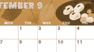 2026年9月横型レトロな日曜始まり 和菓子イラストのかわいいA4無料セピア調カレンダー(2026-00690900)