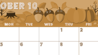 2026年10月横型レトロな日曜始まり 秋の季節イラストのかわいいA4無料セピア調カレンダー(2026-00691000)