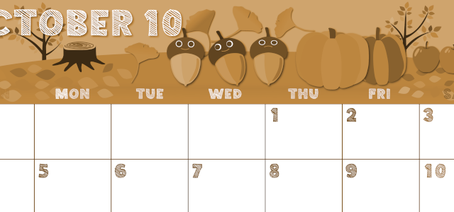 2026年10月横型レトロな日曜始まり 秋の季節イラストのかわいいA4無料セピア調カレンダー(2026-00691000)