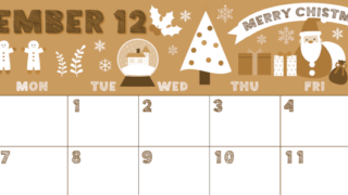 2026年12月横型レトロな日曜始まり 季節の行事イラストがかわいいA4無料セピア調カレンダー(2026-00691200)