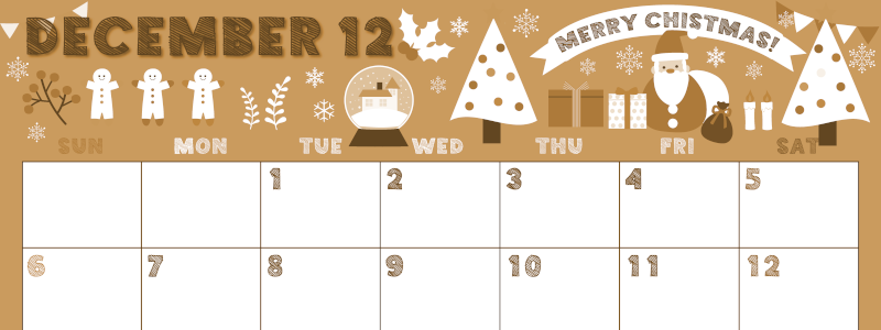 2026年12月横型レトロな日曜始まり 季節の行事イラストがかわいいA4無料セピア調カレンダー(2026-00691200)