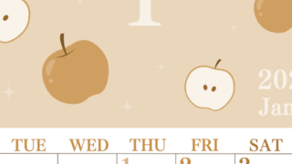 2026年1月縦型レトロな月曜始まり りんごイラストのかわいいA4無料セピア調カレンダー(2026-00700111)