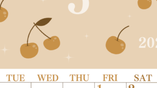 2026年5月縦型レトロな月曜始まり さくらんぼイラストのかわいいA4無料セピア調カレンダー(2026-00700511)