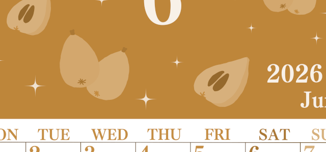 2026年6月縦型レトロな月曜始まり びわのイラストがかわいいA4無料セピア調カレンダー(2026-00700611)