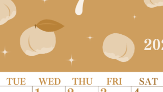 2026年7月縦型レトロな月曜始まり 桃のイラストがかわいいA4無料セピア調カレンダー(2026-00700711)