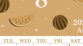 2026年8月縦型レトロな月曜始まり 西瓜イラストのかわいいA4無料セピア調カレンダー(2026-00700811)