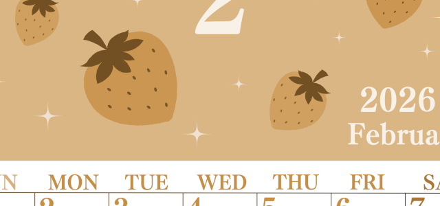 2026年2月縦型レトロな日曜始まり いちごがかわいいイラストA4無料セピア調カレンダー(2026-00700210)