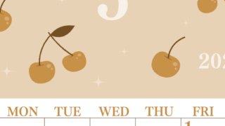 2026年5月縦型レトロな日曜始まり さくらんぼイラストのかわいいA4無料セピア調カレンダー(2026-00700510)