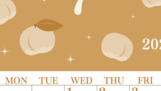 2026年7月縦型レトロな日曜始まり 桃のイラストがかわいいA4無料セピア調カレンダー(2026-00700710)