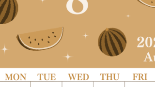 2026年8月縦型レトロな日曜始まり 西瓜イラストのかわいいA4無料セピア調カレンダー(2026-00700810)