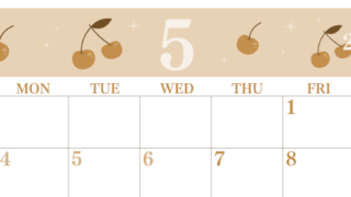 2026年5月横型レトロな日曜始まり さくらんぼイラストのかわいいA4無料セピア調カレンダー(2026-00700500)